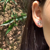 Tourmaline Stud Earrings 925 Silver Vintage Gift Jewelry