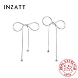925 Silver Bowknot Tassel Stud Earrings Classic Fine Jewelry