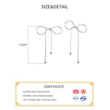 925 Silver Bowknot Tassel Stud Earrings Classic Fine Jewelry