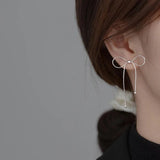 925 Silver Bowknot Tassel Stud Earrings Classic Fine Jewelry