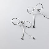 925 Silver Bowknot Tassel Stud Earrings Classic Fine Jewelry