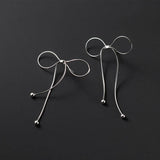 925 Silver Bowknot Tassel Stud Earrings Classic Fine Jewelry