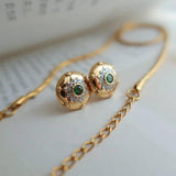 Vintage Court Style Carved Flower Stud Earrings Green Zircon Jewelry