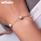 925 Sterling Silver Freshwater Pearl Beads Bracelet for Women 8.5 Inch