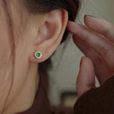 925 Silver Emerald Zircon Stud Earrings for Women Wedding Jewelry