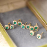 925 Silver Emerald Zircon Stud Earrings for Women Wedding Jewelry