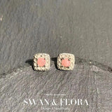 Rhodochrosite Sterling Silver Stud Earrings Allergy-Free Red Stone Jewelry