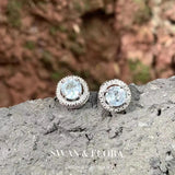 Ocean Topaz 925 Silver Stud Earrings 1.4ct Pave CZ
