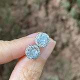 Ocean Topaz 925 Silver Stud Earrings 1.4ct Pave CZ