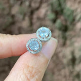 Ocean Topaz 925 Silver Stud Earrings 1.4ct Pave CZ