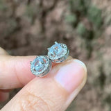 Ocean Topaz 925 Silver Stud Earrings 1.4ct Pave CZ