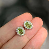 Natural Peridot 925 Sterling Silver Stud Earrings Women Gift