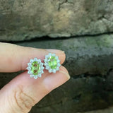 Natural Peridot 925 Sterling Silver Stud Earrings Women Gift