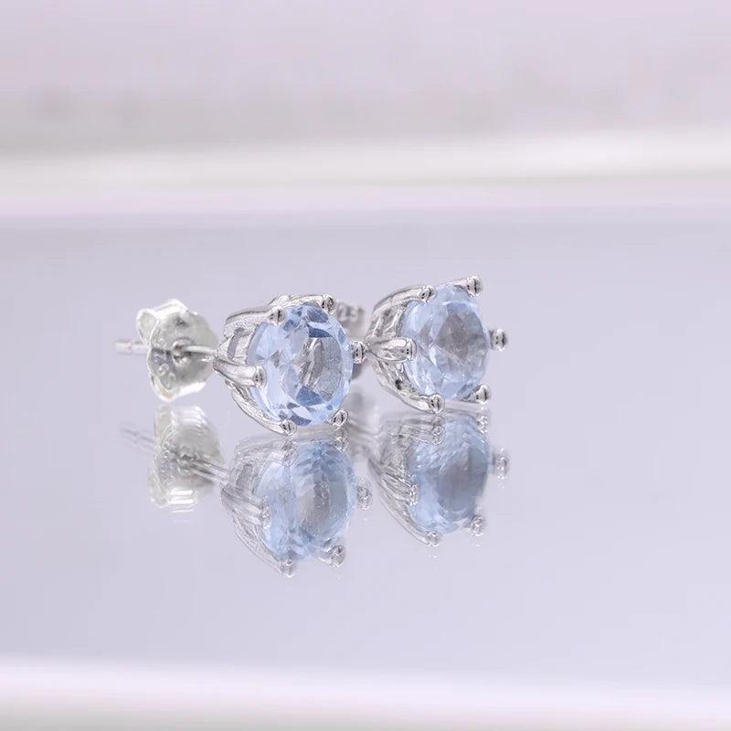S925 Sterling Silver Topaz Stud Earrings Natural Stone Minimalist Jewelry
