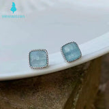 Aquamarine 925 Silver Stud Earrings Heart Shape Women Gift Healing Gemstone