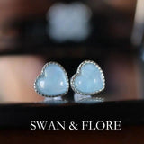 Aquamarine 925 Silver Stud Earrings Heart Shape Women Gift Healing Gemstone