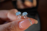 Aquamarine 925 Silver Stud Earrings Heart Shape Women Gift Healing Gemstone
