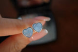Aquamarine 925 Silver Stud Earrings Heart Shape Women Gift Healing Gemstone