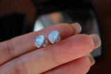 Aquamarine 925 Silver Stud Earrings Heart Shape Women Gift Healing Gemstone