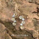 925 Sterling Silver Natural Citrine Stud Earrings Green Stone Vintage Femme Gift