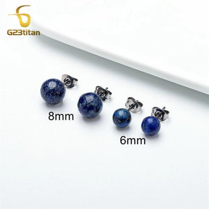 Titanium Lapis Lazul Stone Earrings Women Men Ear Studs
