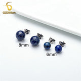 Titanium Lapis Lazul Stone Earrings Women Men Ear Studs