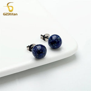 Titanium Lapis Lazul Stone Earrings Women Men Ear Studs
