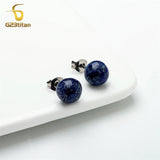 Titanium Lapis Lazul Stone Earrings Women Men Ear Studs