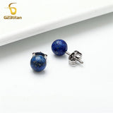 Titanium Lapis Lazul Stone Earrings Women Men Ear Studs