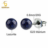 Titanium Lapis Lazul Stone Earrings Women Men Ear Studs