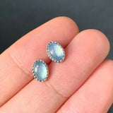 Vintage Natural Aquamarine Stud Earrings 925 Sterling Silver Women Gift