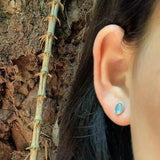 Vintage Natural Aquamarine Stud Earrings 925 Sterling Silver Women Gift