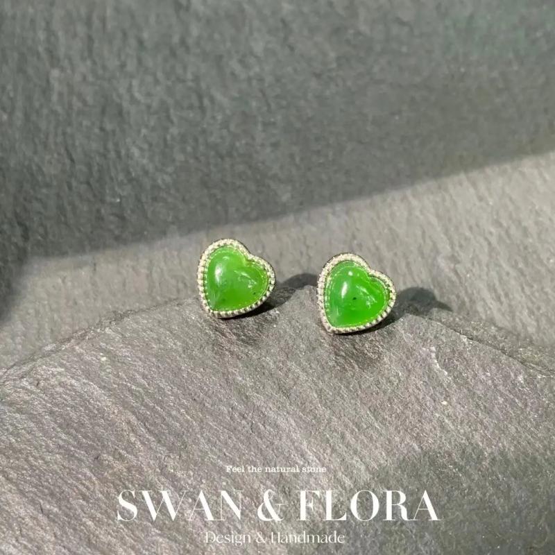 Green Jade 925 Sterling Silver Stud Earrings Allergy-Free Gemstone Jewelry