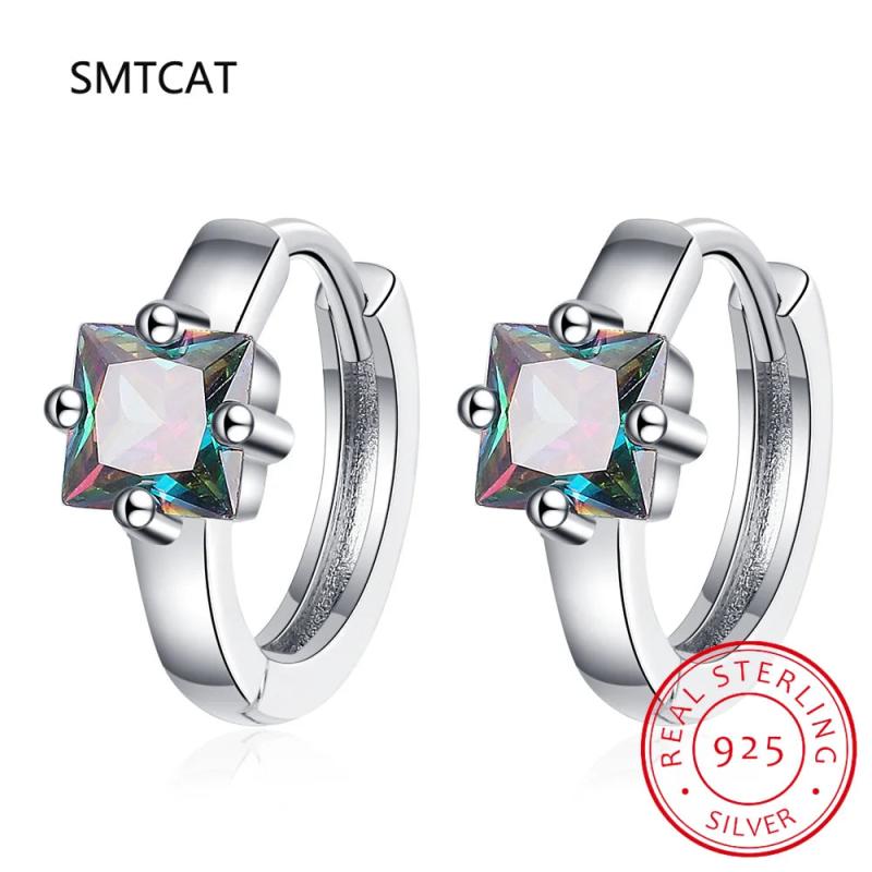 925 Silver Square Moissanite Tiny Hoop Earrings