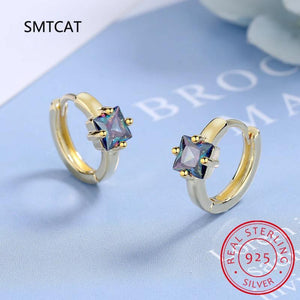 925 Silver Square Moissanite Tiny Hoop Earrings