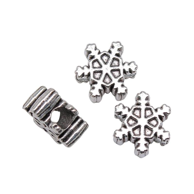 10pcs Snowflake Charm Beads For DIY Jewelry Making Bracelet, Big Hole Bead Charm