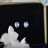 Rainbow Moonstone Studs Edge Earrings Silver Post Natural Gemstone Oval Earring