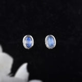 Rainbow Moonstone Studs Edge Earrings Silver Post Natural Gemstone Oval Earring
