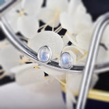 Rainbow Moonstone Studs Edge Earrings Silver Post Natural Gemstone Oval Earring