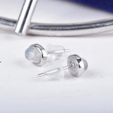 Rainbow Moonstone Studs Edge Earrings Silver Post Natural Gemstone Oval Earring