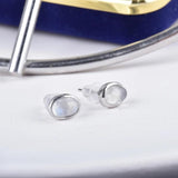 Rainbow Moonstone Studs Edge Earrings Silver Post Natural Gemstone Oval Earring