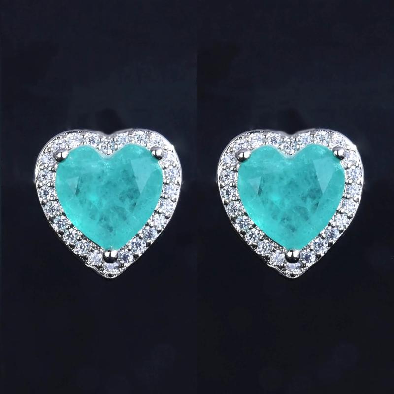 Heart Shape Paraiba Tourmaline Stud Earrings Wedding Jewelry