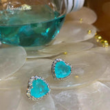 Heart Shape Paraiba Tourmaline Stud Earrings Wedding Jewelry