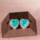 Heart Shape Paraiba Tourmaline Stud Earrings Wedding Jewelry