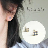 Sapphire Stud Earrings 925 Sterling Silver 14k Gold Pav
