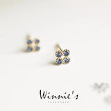 Sapphire Stud Earrings 925 Sterling Silver 14k Gold Pav