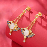 Silver Inlaid Apricot Leaf Crystal Earrings for Women