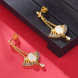 Silver Inlaid Apricot Leaf Crystal Earrings for Women