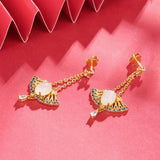 Silver Inlaid Apricot Leaf Crystal Earrings for Women