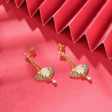 Silver Inlaid Apricot Leaf Crystal Earrings for Women